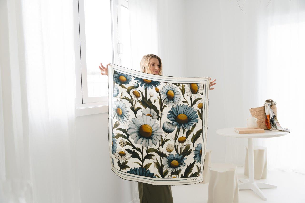 Blue Daisy: Square Silk Scarf