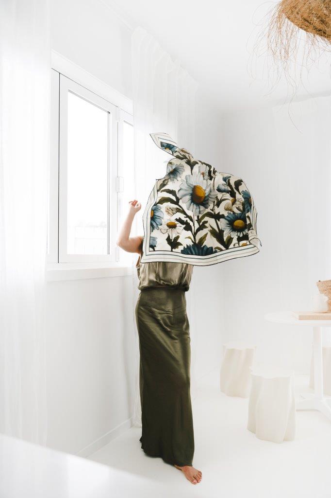 Blue Daisy: Square Silk Scarf