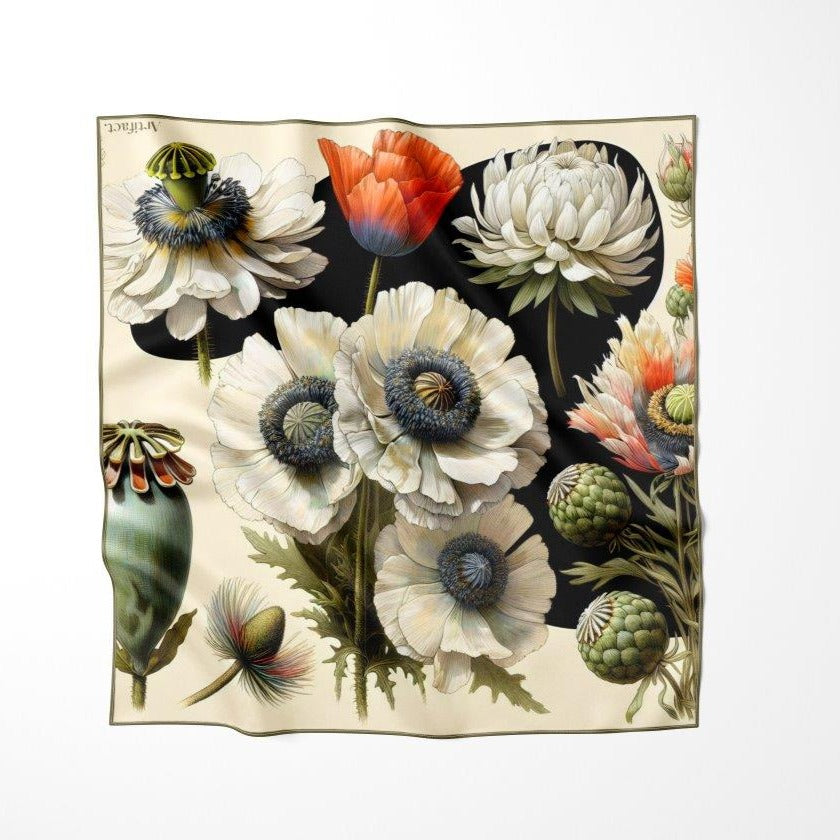 De Fleurs Square Silk Scarf - Luxury Floral Silk Twill Scarf 90x90cm | Artifact.