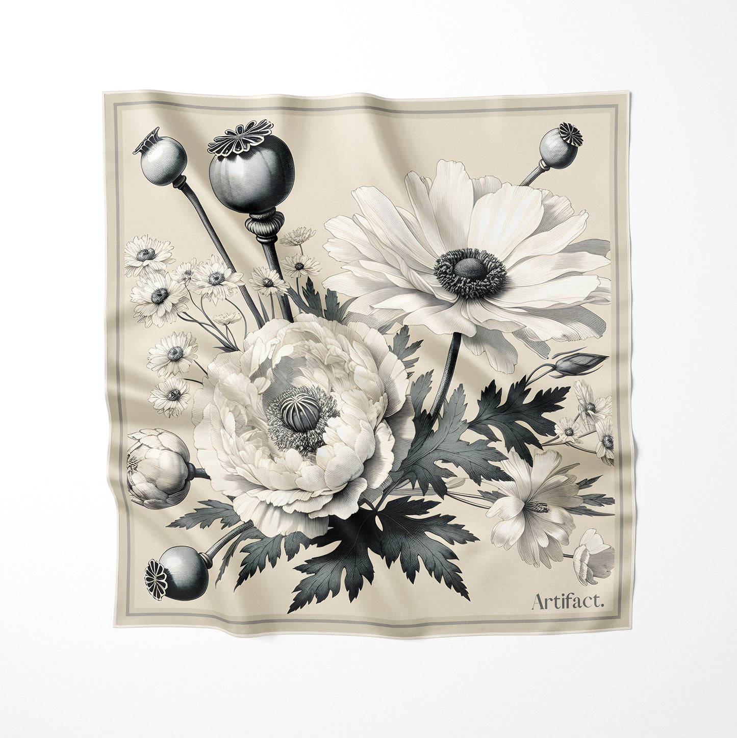 Noir Bloom: Square Silk Scarf