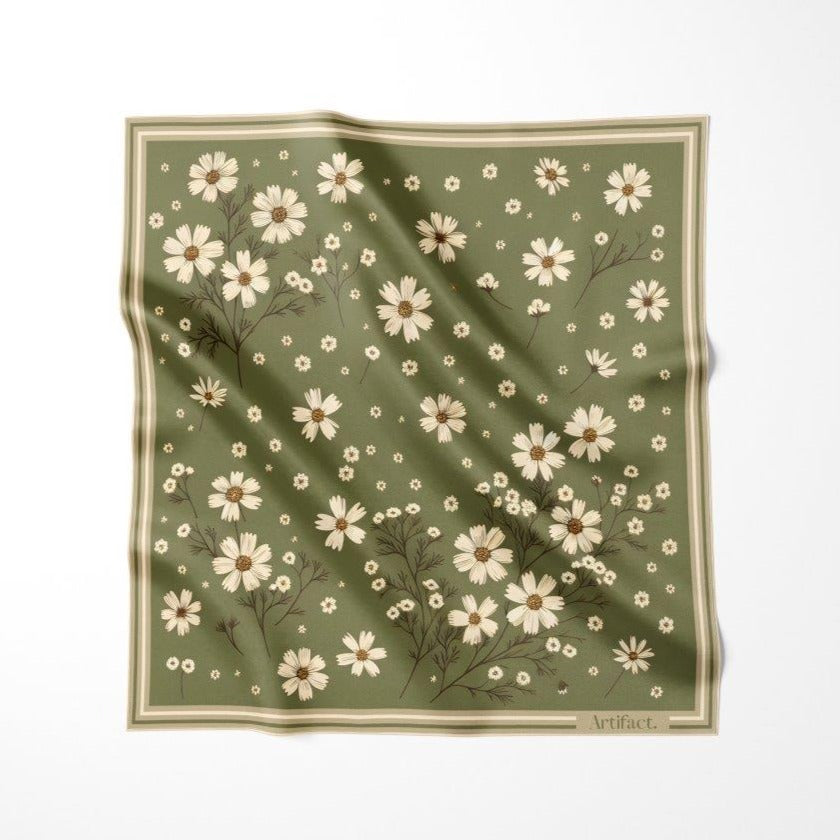 Green Florals: Square Silk Scarf
