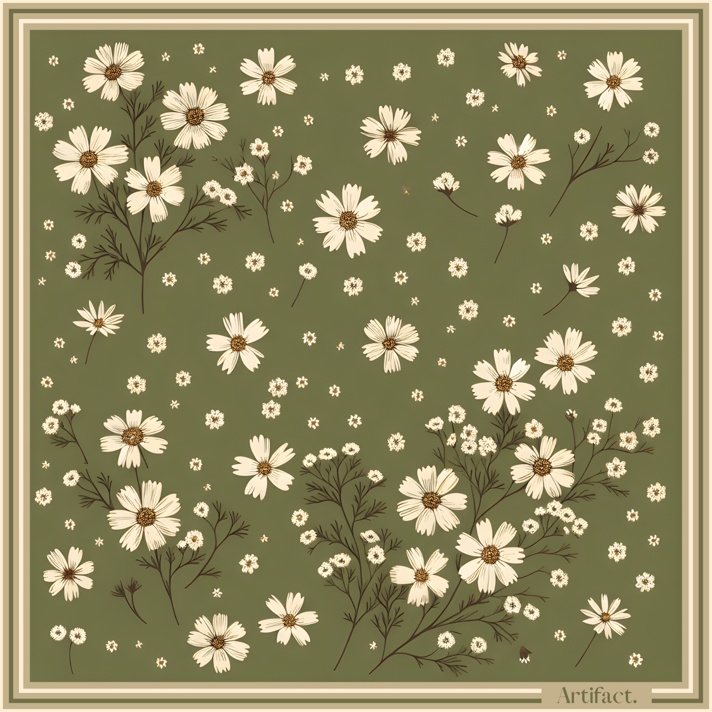 Green Florals: Square Silk Scarf