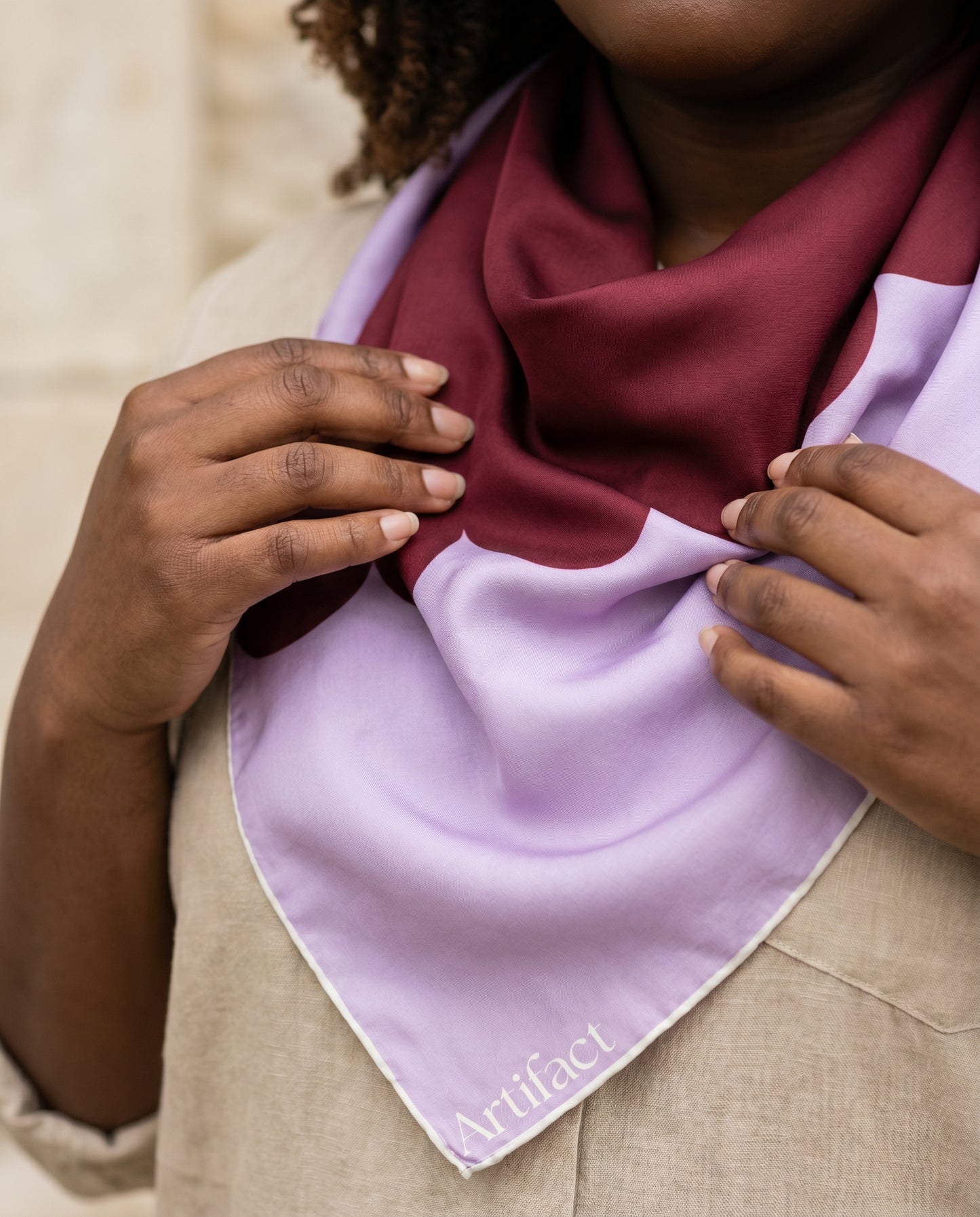 Oxblood Lilac Square Silk Scarf