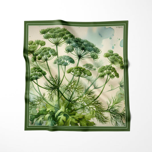 Artifact-Foen-Silk-Scarf-Green-Botanical-Fennel-Seed-Pods-90x90cm