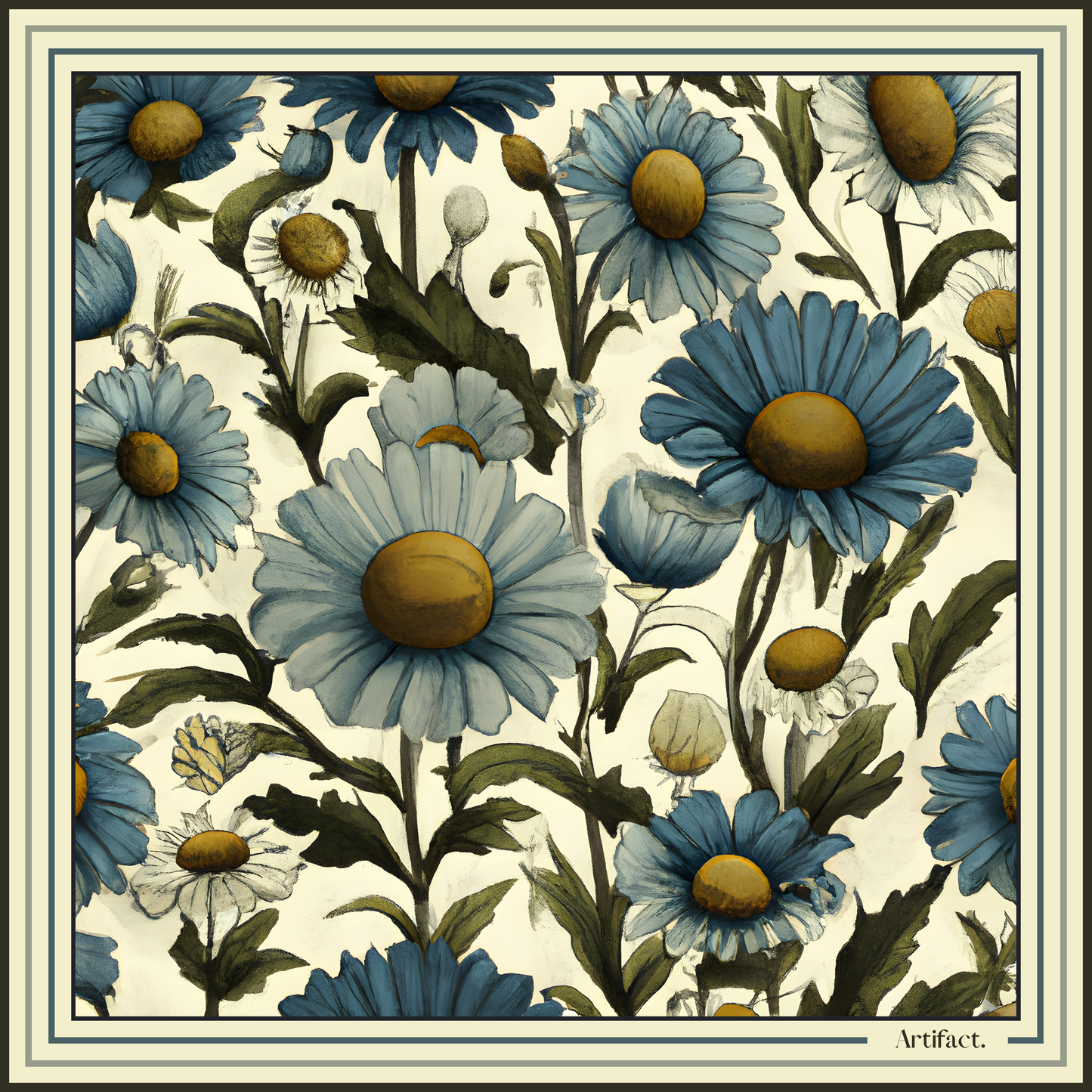 Blue Daisy:  Square Silk Scarf