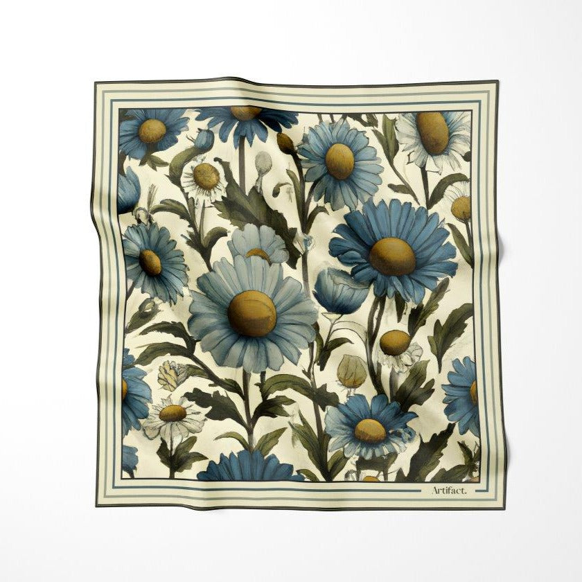 Blue Daisy:  Square Silk Scarf